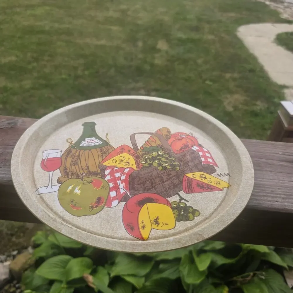 Vintage 1970s Wine Cheese Serving Tray 11